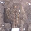 Archaeological excavation, Skeleton 112, 115 with board etc., Auldhame, East Lothian