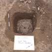Archaeological excavation, Cut [166]: modern posthole with board etc., Auldhame, East Lothian