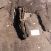 Archaeological excavation, Skeleton 151: general with board etc., Auldhame, East Lothian