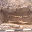 Archaeological excavation, Skeleton 190: pelvis and legs, Auldhame, East Lothian