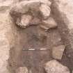 Archaeological excavation, Dark filled slot, base of E wall foundation for early stone church, Auldhame, East Lothian