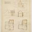 Balmoral Estate, Rebreck.
Drawing of proposed additions and alterations.
Titled: 'Rebreck Balmoral. Proposed additions and alterations' 'Back elevation' 'Side elevation' 'Ground Floor Plan' 'First Floor Plan' 'Section A.B' 'Mills and Sheperd FF R.I.B.A, 10 Tay Square, Dundee, March 29th, 1924'.
