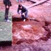 Excavation photograph, The ?hearth/posthole - with James Kenworthy and Bill van de Veen, Nethermills