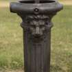 Port Seton, Links Road. Victorian cast iron drinking fountain. View from the south, detail of lion's head.
