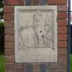 Port Seton, North Seton Park, King George V public park. Detail of plaque on west pillar of main entrance.