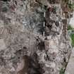 Watching brief, Detail of facing and rubble core showing re-used column piece, Coldingham Priory