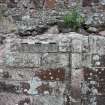 Watching brief, View of dated stone in S transept wall S wall, Coldingham Priory