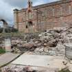 Watching brief, View of refectory wall prior to removal of loose wall core, Coldingham Priory