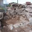 Watching brief, View of refectory wall after removal of core and before face removal, Coldingham Priory