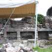 Watching brief, View of lapidarium wall after removal of fonts, Coldingham Priory