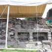 Watching brief, View of lapidarium wall after removal of fonts, Coldingham Priory