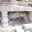 Watching brief, Detail of 19th century wall core and facing behind middle font, Coldingham Priory