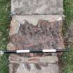 Watching brief, Date marked stone â1666â in S transept wall, Coldingham Priory