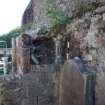 Watching brief, View of wall core in S transept wall after removal of gravestones, Coldingham Priory