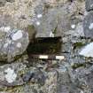 Historic Building Survey photograph, From E, Room C. Detail of floor socket F10 in the W wall, Coroghon Castle, Canna