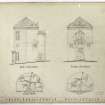 Drawing of South and West elevations, general situation and key plan, Craigiehall Temple, Edinburgh.