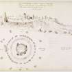 Annotated drawing and plan of stone circle from album, page 65.