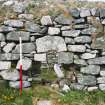 Historic building survey, Building No. 3, S wall exterior, detail of W window, facing N, Cille-Bharra Church Group, Eoligarry, Barra