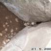 Archaeological excavation, Pebbles filling void at NW corner of cist, Holm Mains Farm, Inverness, Highland