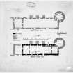 Publication drawing; phased ground and first floor plans of the Bishop's Palace, Kirkwall.