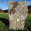 Digital photograph of panel in context with scale, from Scotland's Rock Art Project, Nether Largie North West Standing Stone, Kilmartin, Argyll and Bute