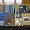 Islay, Bridgend/Redhouses Woollen Mill. Interior, first floor.  Detail of fabric sample display.