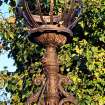 View of iron fire basket set on top of gate-pier.