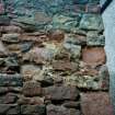 Historic building recording, N wall, detail of upper coursing and quoins, Walls to the rear of 126-128 High Street, Dunbar