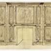Drawing of design for bookcases and wall panels at Brucefield House. 