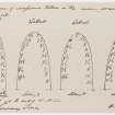Sketches of interior of aisle chapel in Nunnery church, Iona, to show levels of voussoires in ribs of roof.