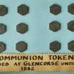 View of communion tokens used at Glencorse Church until 1882