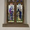 North aisle. East window Detail of stained glass window of two saints  by Karl Parsons