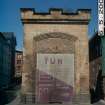 Historic building survey, Exterior, Ashlar and coursed work in facade, 111 Holyrood Road, Holyrood Brewery Clocktower, Edinburgh