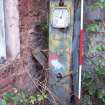 Historic building survey, Old Petrol pump in corner, Co-op Building, West Barns, Dunbar, East Lothian