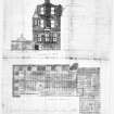 University of Edinburgh, George Square, Department of Psychology, George Watson College for Ladies. Elevation to lane and plan of roofs.