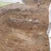 Watching Brief photograph, Pit to maximum depth showing buried topsoil. S section, Crathes Castle Stables