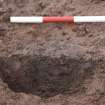 Excavation photograph, Context 10, Section through post pit - shows packing on LHS, new Mearns Academy site, Laurencekirk, Aberdeenshire 
