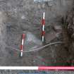 Evaluation photograph, Detail of trench looking W, Scales indicate brick drain, Lightning conductor trench, Haddo House, Tarves