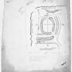 Publication drawing; plan and sections of fort, Dalmakethar (RCAHMS 1920 fig. 10)