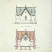 Photographic copy of drawing showing transverse section and west elevation of Mausoleum, Forglen House.