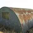 View of WW2 corrugated-iron Nissen Hut W4, access door on right.