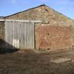 Historic Building Survey photograph, Building C, north elevation showing red sandstone wall fabric of building I incorporated into building C, Goshen Farm 
