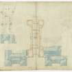 Drawing of Thirlestane Castle showing plans of upper bedroom floor and roof with additions and alterations.