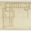 Drawing of Raehills House showing plans of foundations with additions and drains.