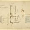 Drawing showing plans, section and elevation of alterations to Lady Eleanor Balfour's room, Whittingehame House.