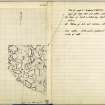 Pages from notebook titled 'OW 1953, 1954' with Plan of extension N of E-W trench in Quadraint I NW (left) and notes on plan (right) for Mote of Urr. 
