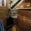 Interior. Brewhouse, 1st floor, Copper house. View of two of the three copper vessels. The coppers were made in Prestonpans in 1998. 