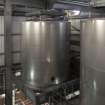 Interior. Conditioning Block. High level view of conical fermentation Vessels.