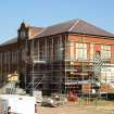 Site photograph, Station building with South elevation fire escape removed and scaffolding, Granton Gasworks, Edinburgh, Scotland