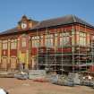 Site photograph, Station building with South elevation fire escape removed and scaffolding, Granton Gasworks, Edinburgh, Scotland